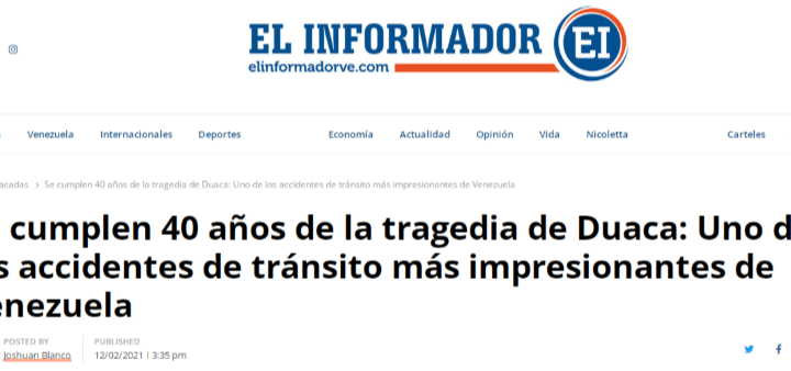 Tragedia de Duaca/Bqto 40 carbonizados 12 de Feb 1981-2001 42 años.  Avepae – Kenett Agar.