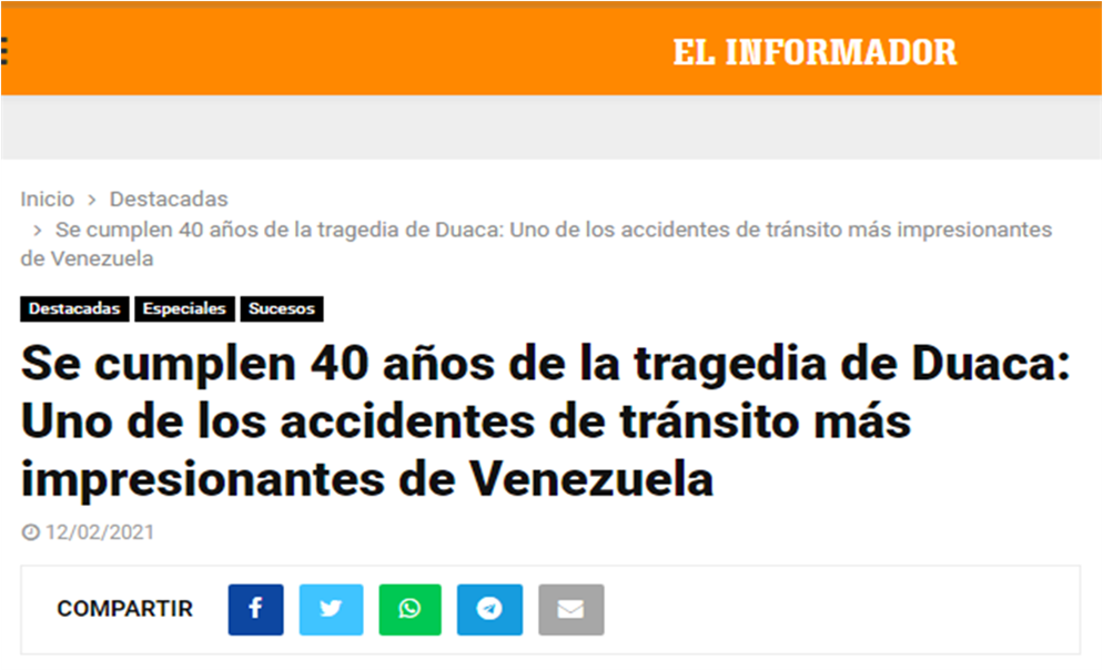 A 41 años de la Tragedia de Duaca Barquisimeto 40 pasajeros carbonizados  Avepae – Kenett Agar. 12 Febrero 2022